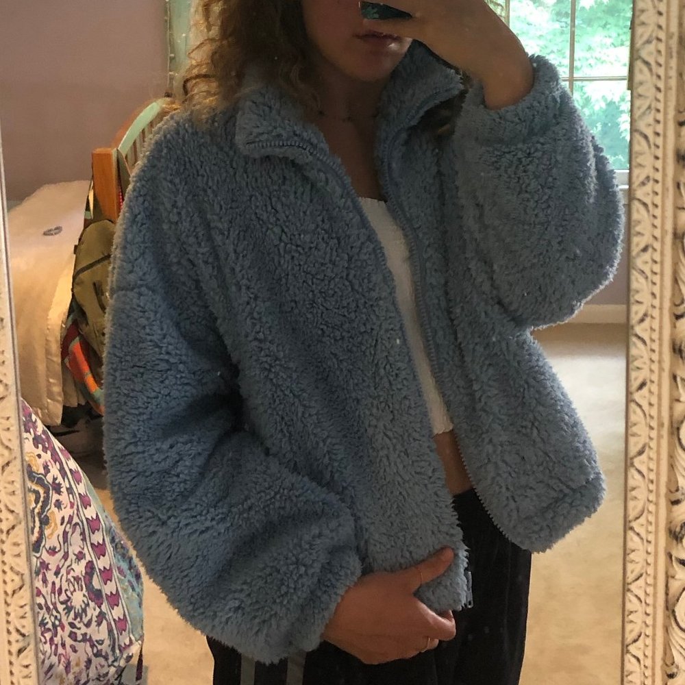 UO Blue Zip Up Teddy Jacket